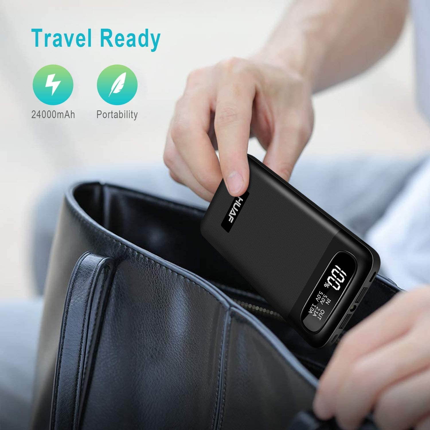 Portable Charger Power Bank 24000mAh Huge Capacity Battery Pack with LCD Screen 3 Inputs 2 Outputs Backup Battery Phone Charger Compatible Smart Devices Tablet Android Phone and Other Cellphones