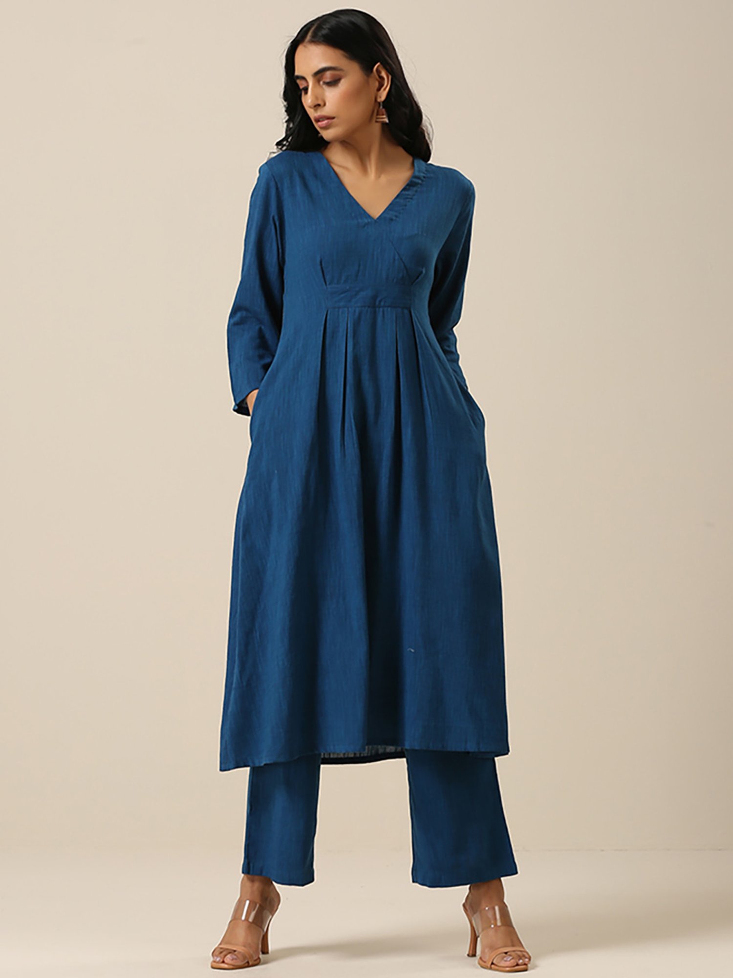 true Browns Blue Cotton Kurta Palazzo Set