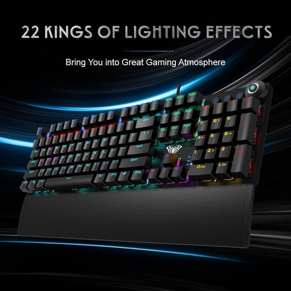 Mechanical Gaming Keyboard Wired with 87 Keys Anti-Ghosting Programmable RGB Rainbow Backlit for Laptop Games and Work (Blue Switch, Black)