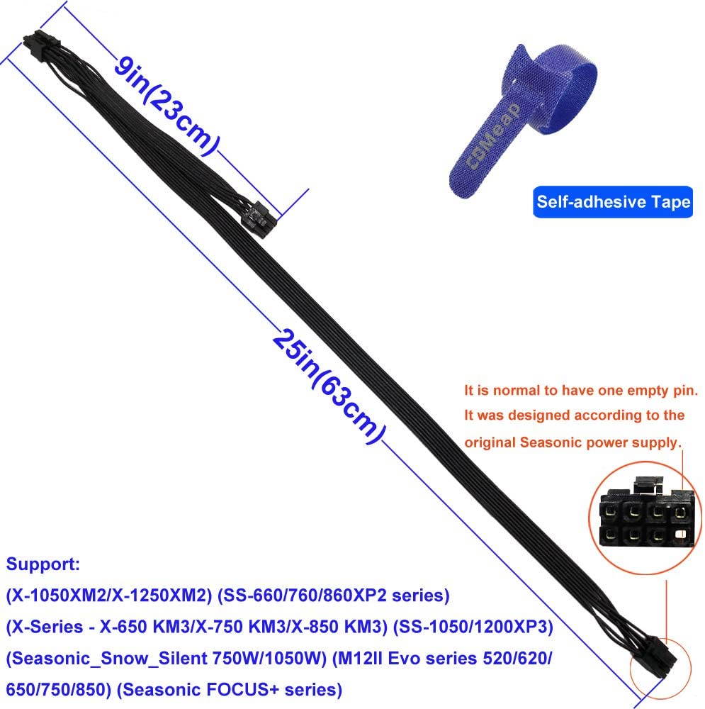 COMeap PCIe 8 Pin Male to Dual PCIe 2X 8 Pin (6+2) Male Power Adapter Cable for Seasonic Power Supply 25-inch+9-inch (63cm+23cm)