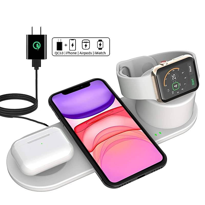 Wireless Charging Station 3 in 1 Compatible with Apple Watch SE 6 5 4 3 2 1 Wireless Charger Multiple Charger for iPhone 12/12 mini/Pro/11/X/Xs/Airpods Pro Charger Station Dock Stand