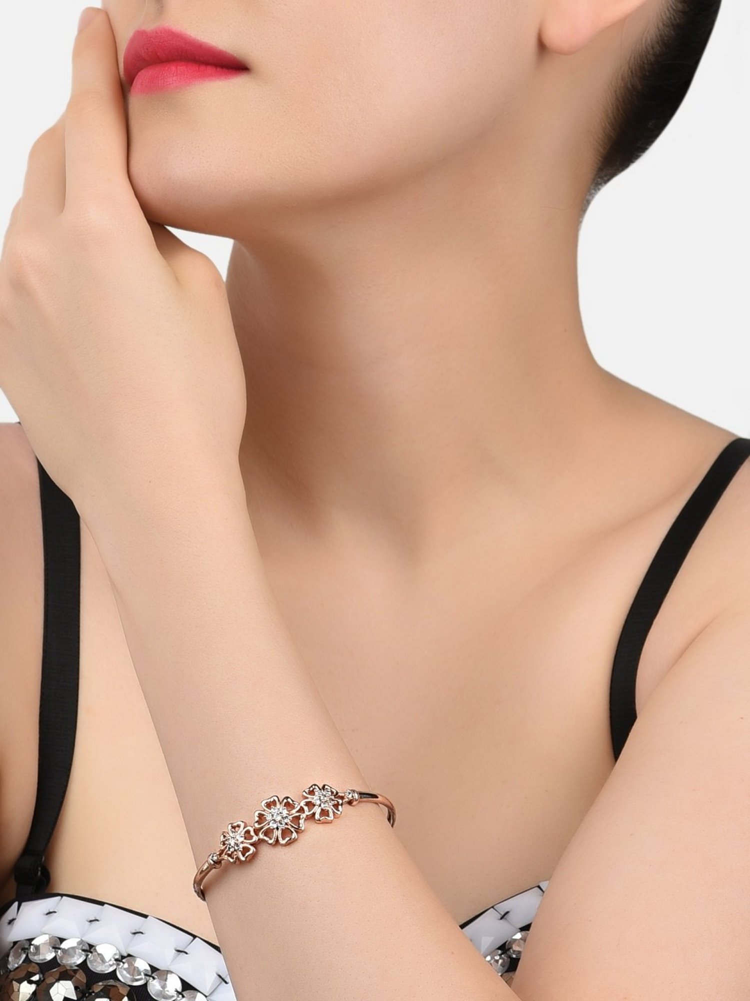 Zaveri Pearls Set of 2 Rose Gold Cubic Zirconia Contemporary Kada Style Bracelets - ZPFK13465