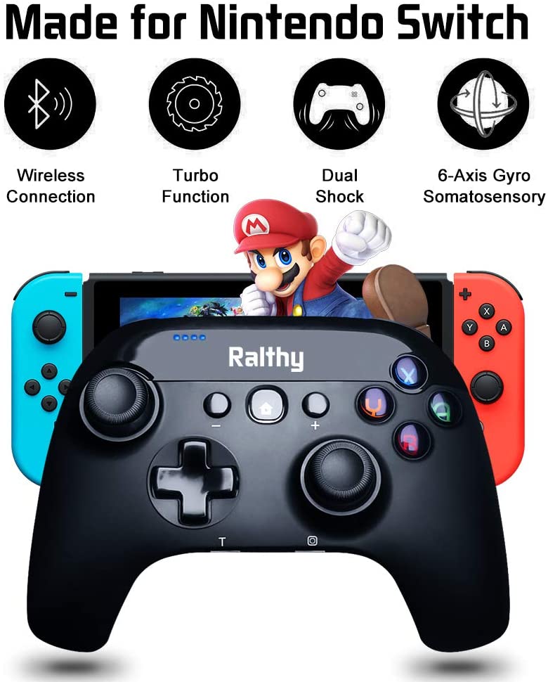 Ralthy Wireless Pro Controller for Nintendo Switch/Switch Lite Remote Joypad Gamepad Support Turbo, Dual Shock and Gyro Axis[New Version]
