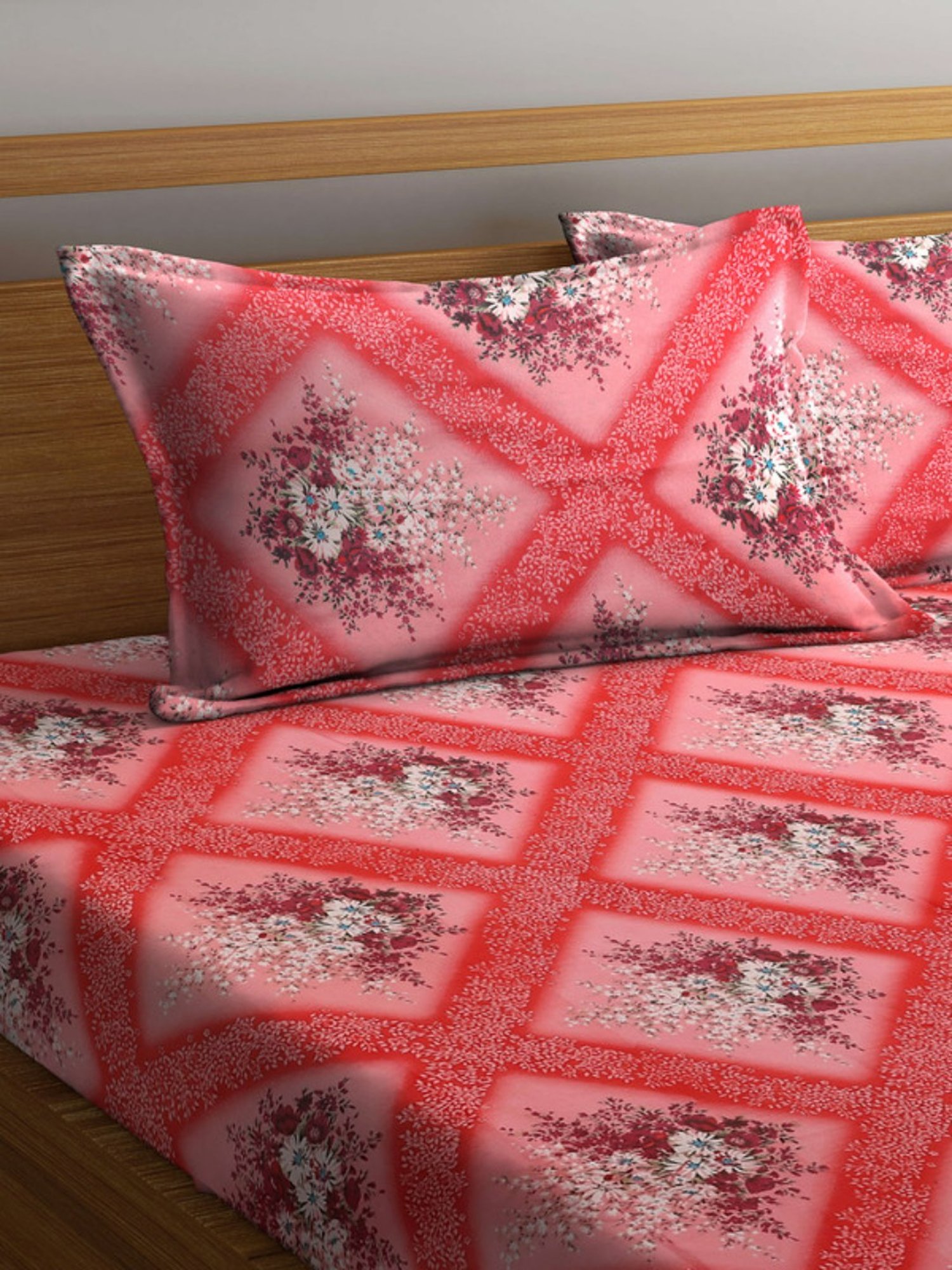 Dhrohar Printed Peach Cotton 180 TC Double Bedsheet with 2 Pillow covers