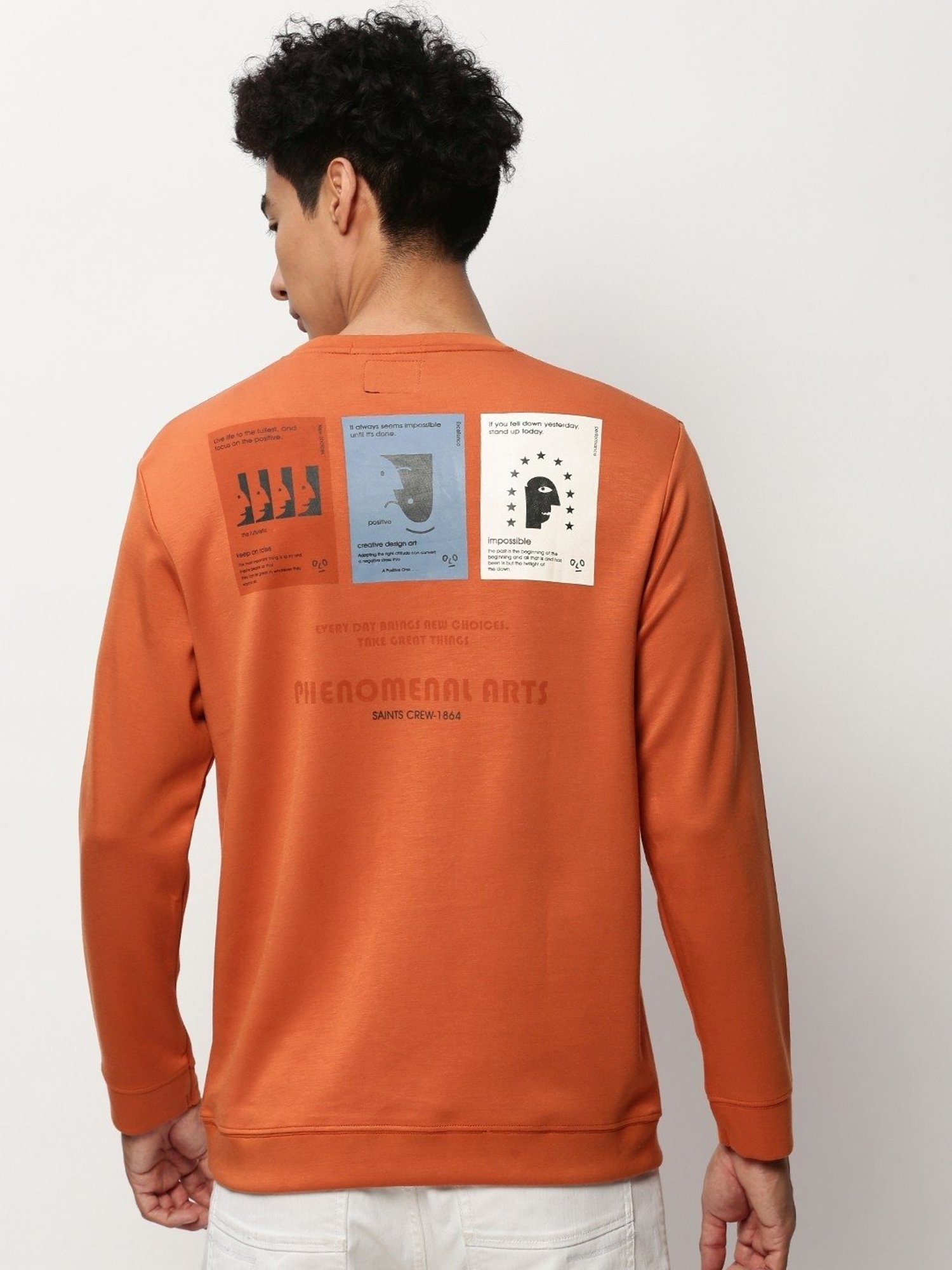 SHOWOFF Orange Slim Fit Printed Sweatshirt
