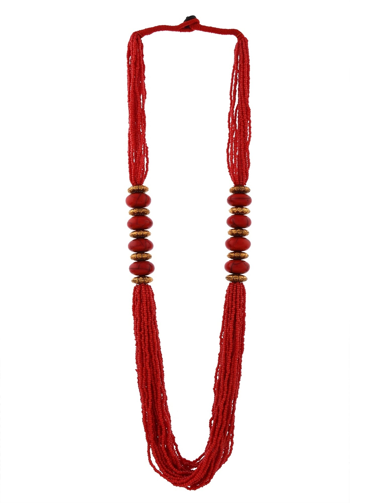 Imli Street Red Golden Long Beaded Handcrafted Necklace