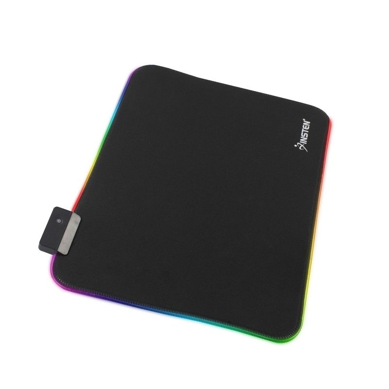 INSTEN - Gaming RGB LED Mouse Pad Medium Size, Gaming Smooth Low-Friction Fabric with Anti-Slip Rubber Base, fits with Optical, Laser Mouse