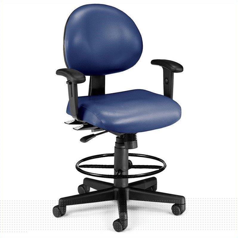 OFM 24 Hour Ergonomic Task Chair with Arms and Drafting Kit, Anti-Microbial/Anti-Bacterial Vinyl, in Navy (241-VAM-AA-65)
