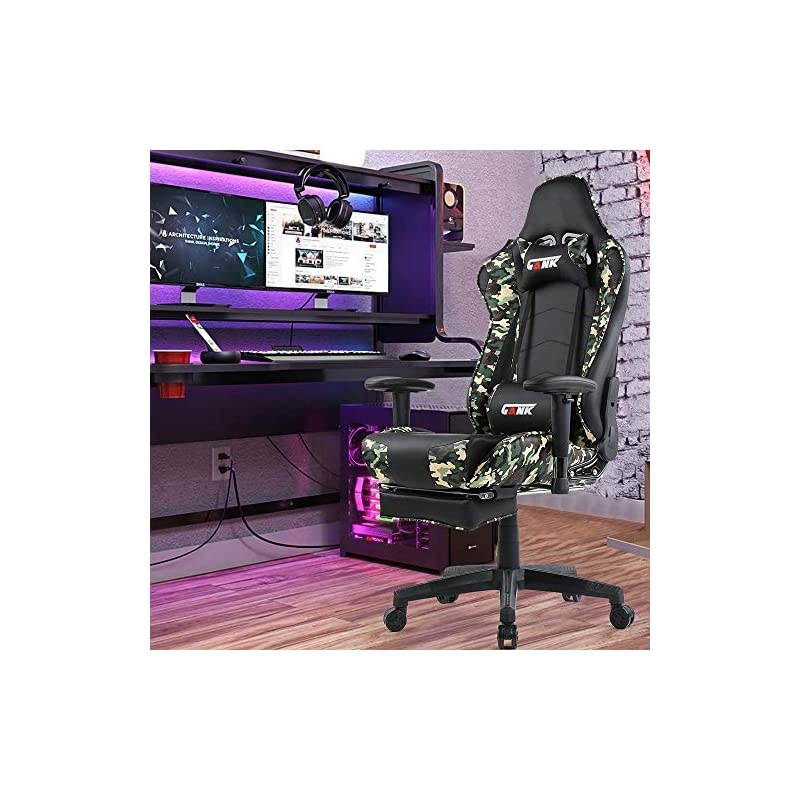 Ergonomic Gaming Chair,Office Computer Game Chair,E-Sports Chair,Gaming Chair,Racing Style with Adjustable Recliner Headrest Lumbar Pillow and Retractable Footrest (Camouflage)