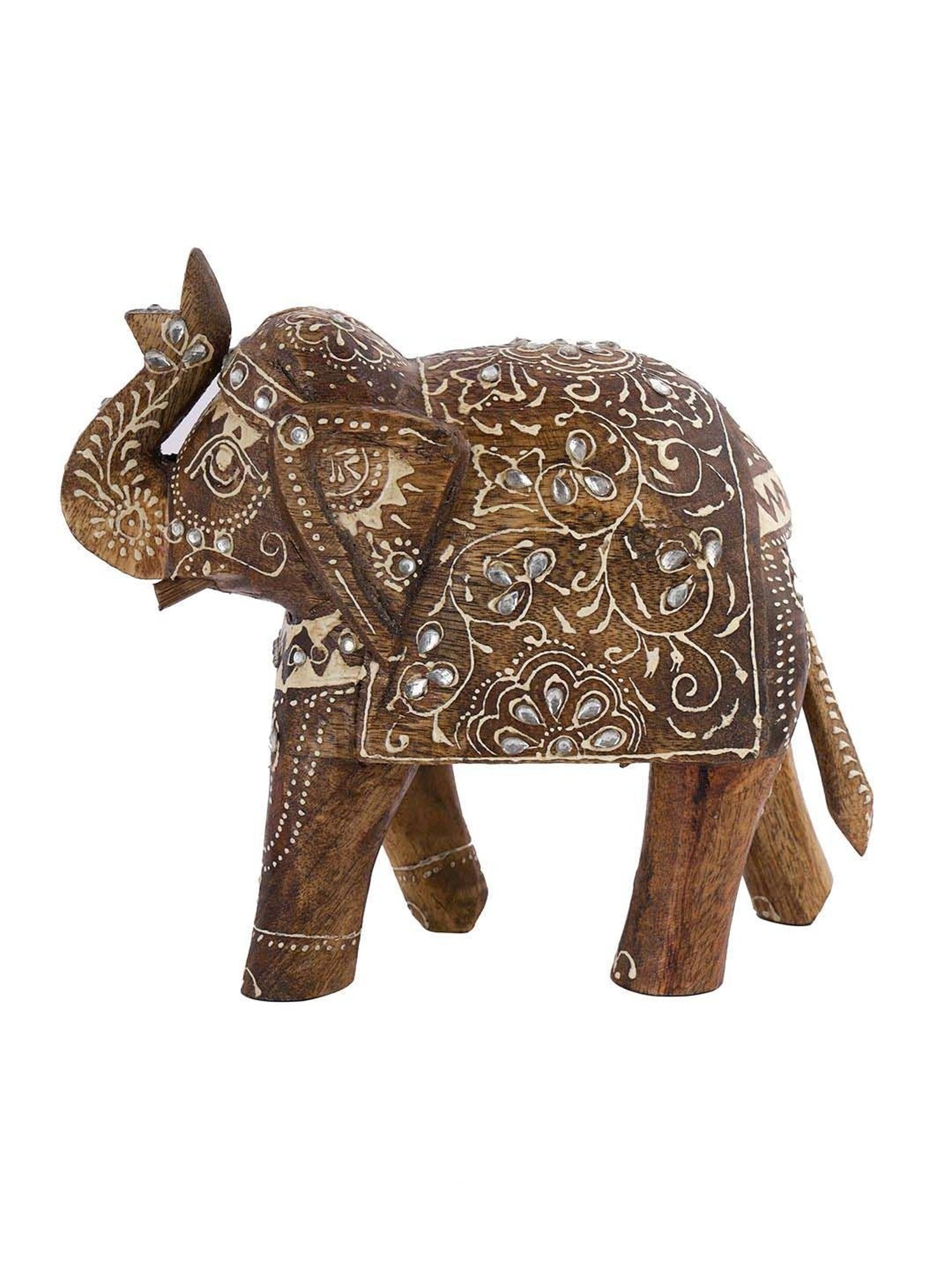 Aapno Rajasthan Brown & White Wooden Elephant Showpiece