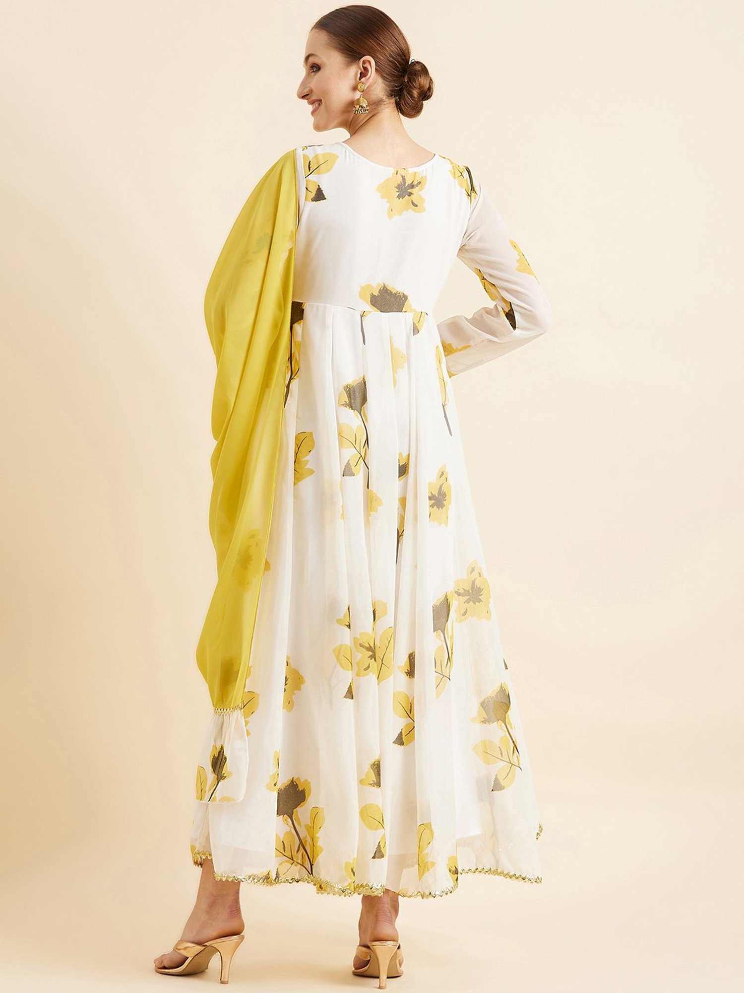 PANIT White Printed Ethnic Dress With Dupatta
