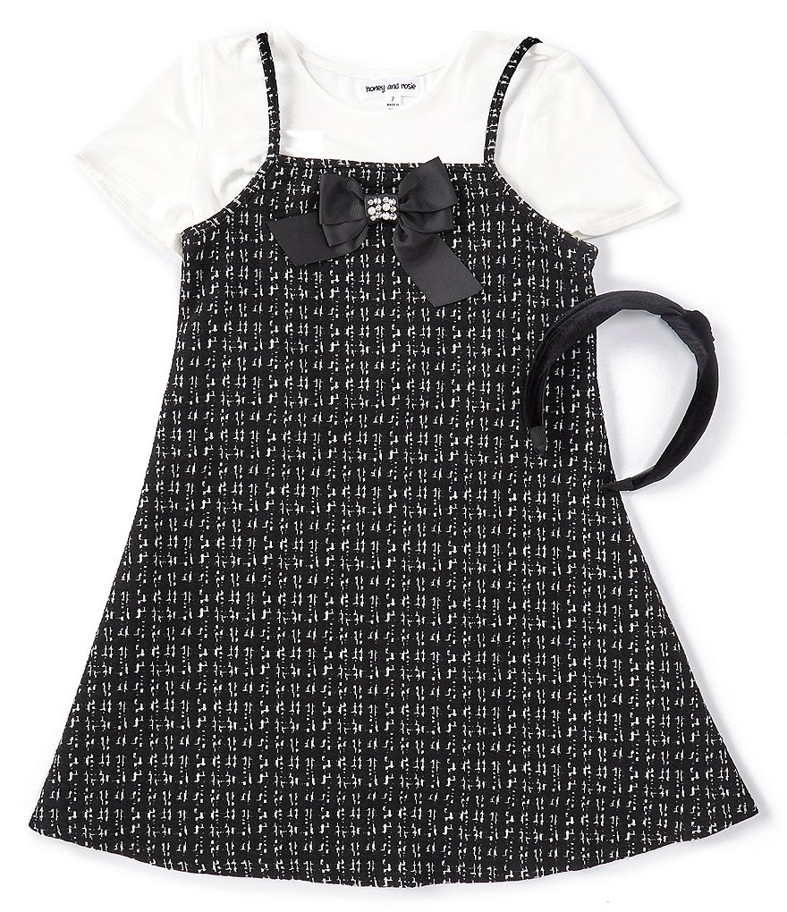 Honey And Rosie Big Girls 7-16 Solid Cami & Plaid Jumper Dress 3-Piece Set