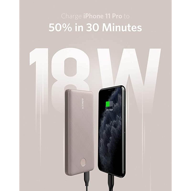 PowerCore Slim 10000 PD 10000mAh Portable Charger USB-C Power Delivery (18W) Power Bank for iPhone 8/8+/X/XS/XR/XS Max, Samsung Galaxy S10, Pixel 3/3XL, iPad Pro 2018, and More (Fossil Gray)