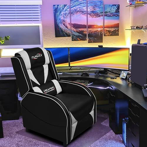 Furmax Gaming Recliner Chair Racing Style Single Ergonomic Lounge Sofa PU Leather Reclining Home Theater Seat for Living Room (Blue)