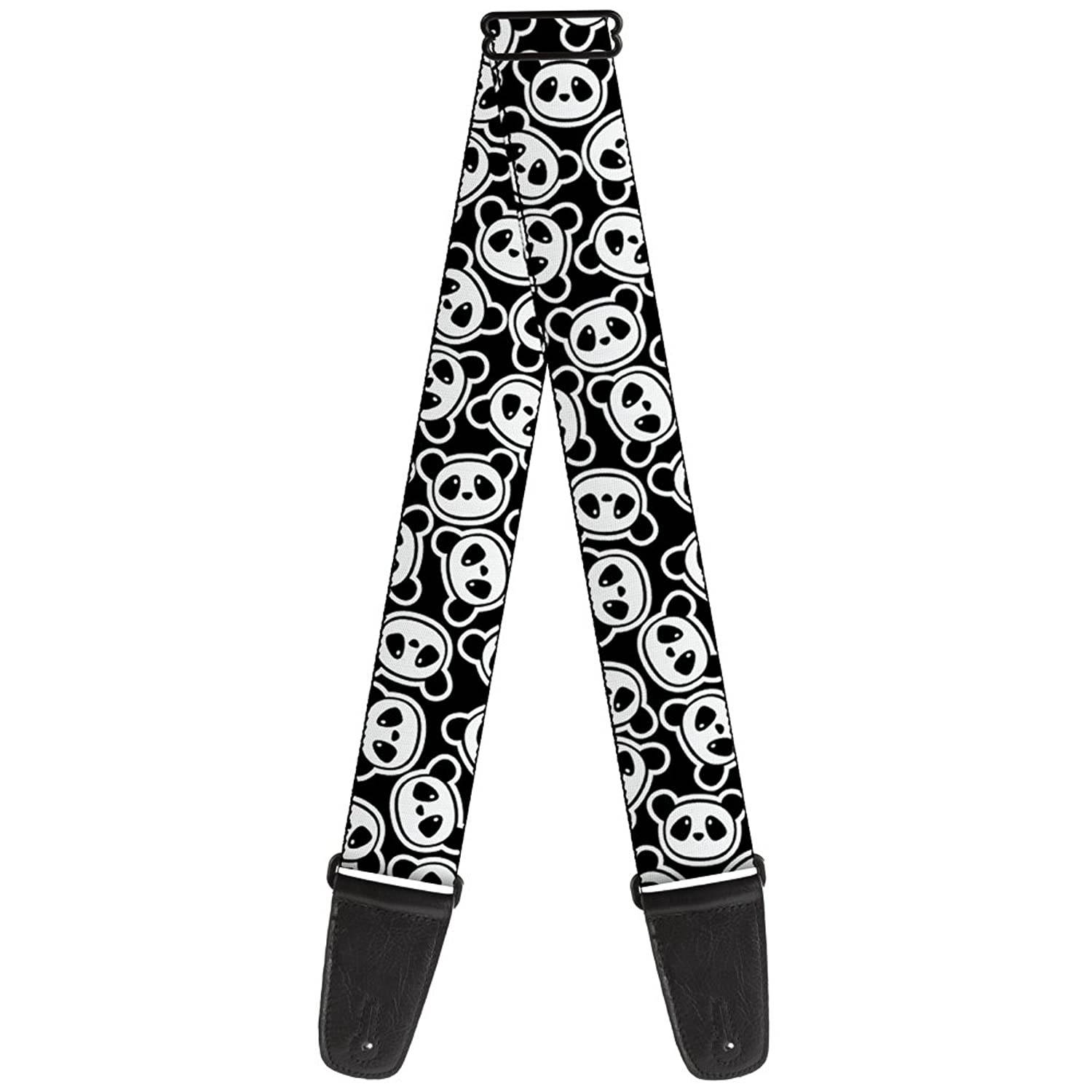 Guitar Strap Scattered Panda Bear Cartoon2 Black White 2 Inches Wide