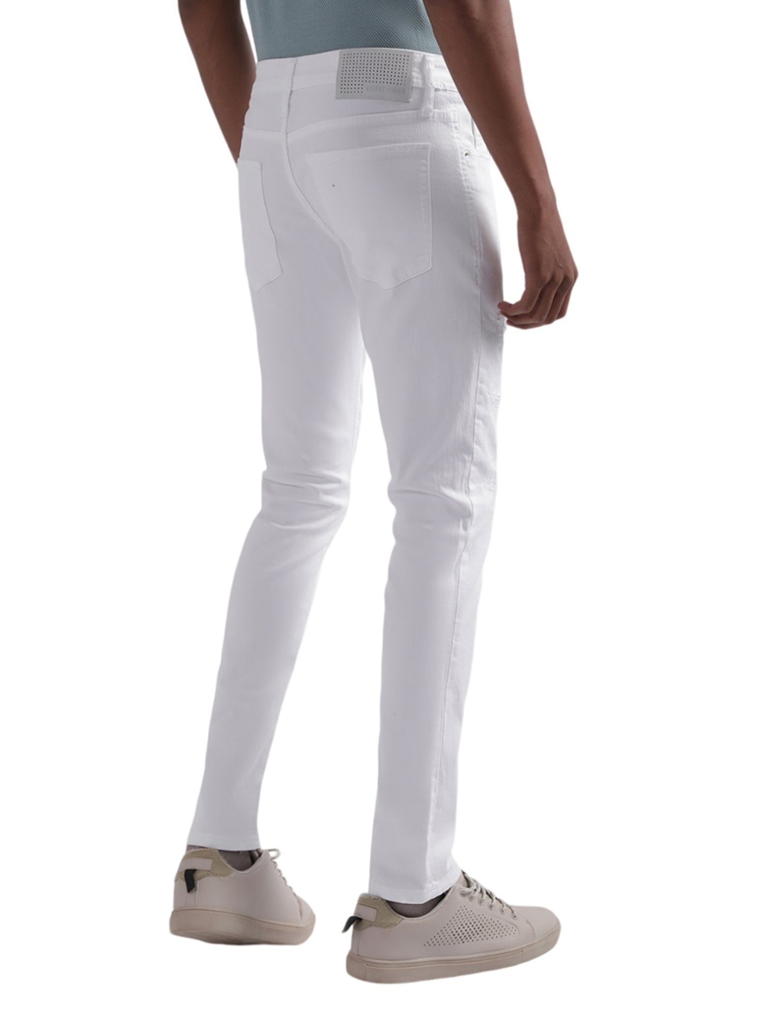 Antony Morato Cream Tapered Fit Distressed Jeans