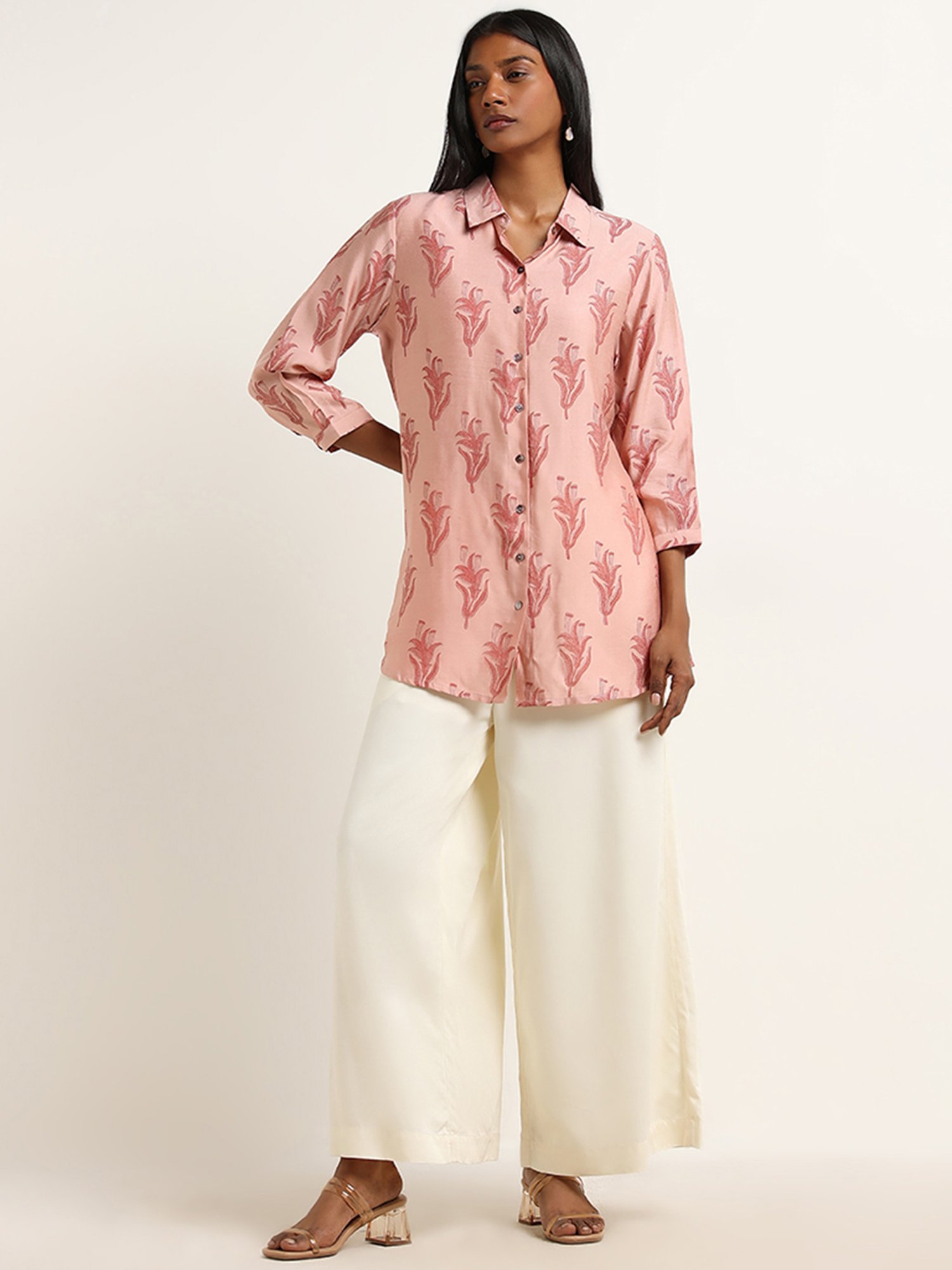 Zuba by Westside Dusty Pink Floral Printed Straight Tunic