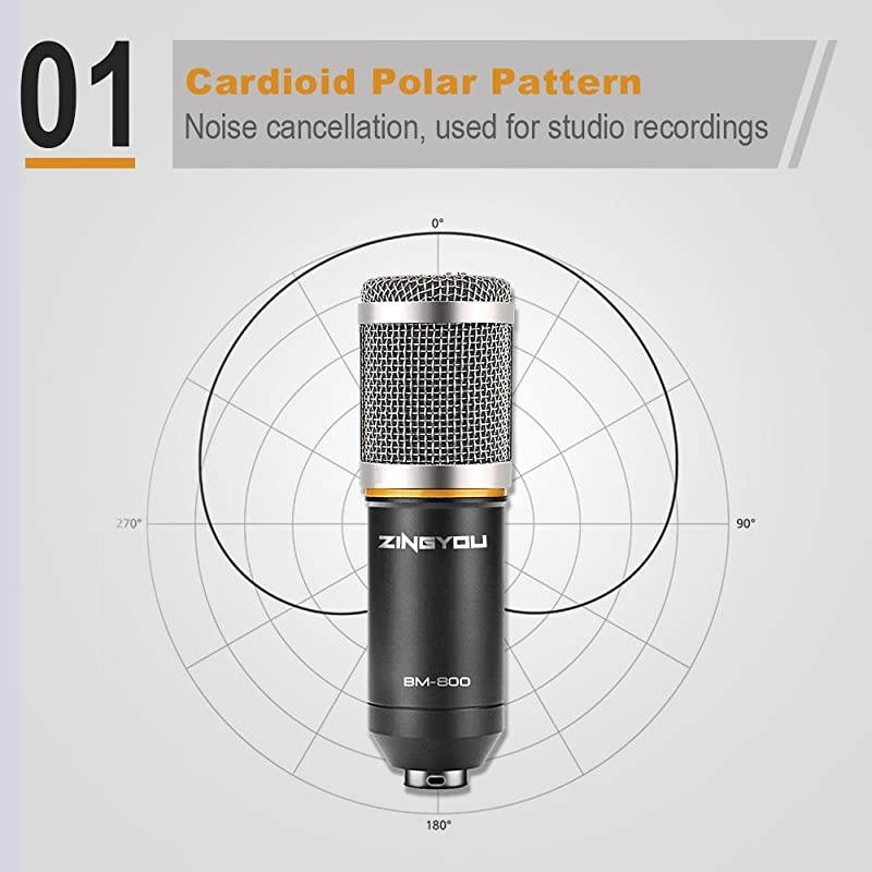 BM-800 Condenser Microphone, Cardioid Studio Recording Microphone with Shock Mount, XLR Cable