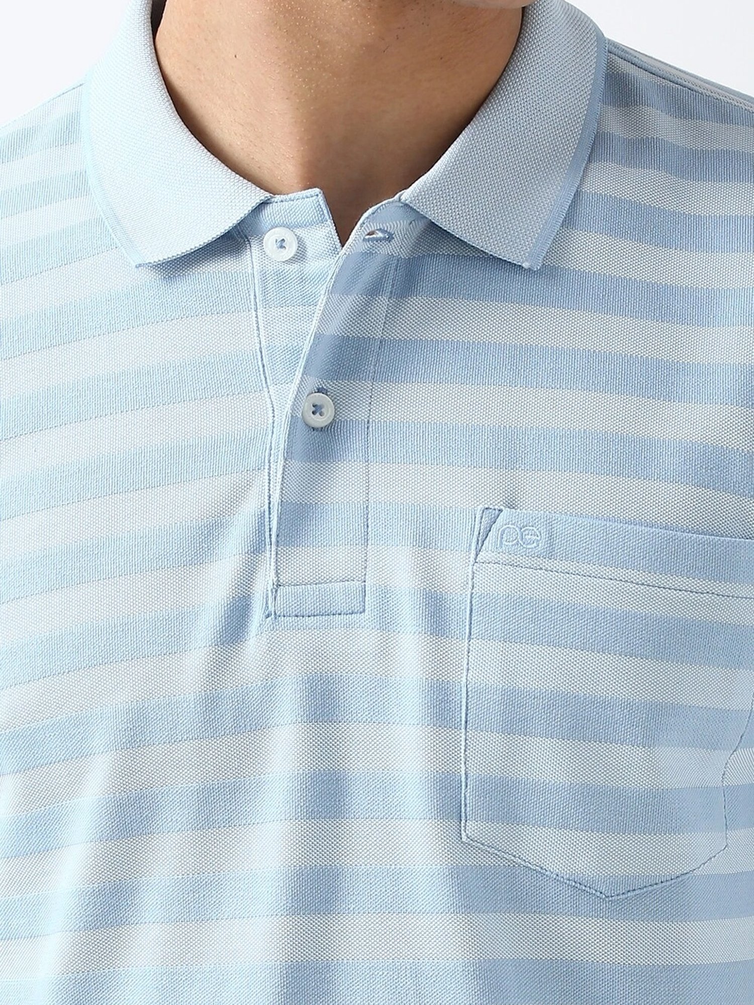 Peter England Blue Regular Fit Striped Polo T-Shirt
