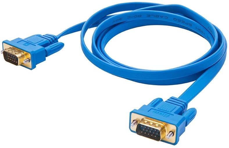DTECH Ultra Slim Flat Computer Monitor VGA Cable 6 Feet Male to Male Connector Wire - Blue- 1.8m