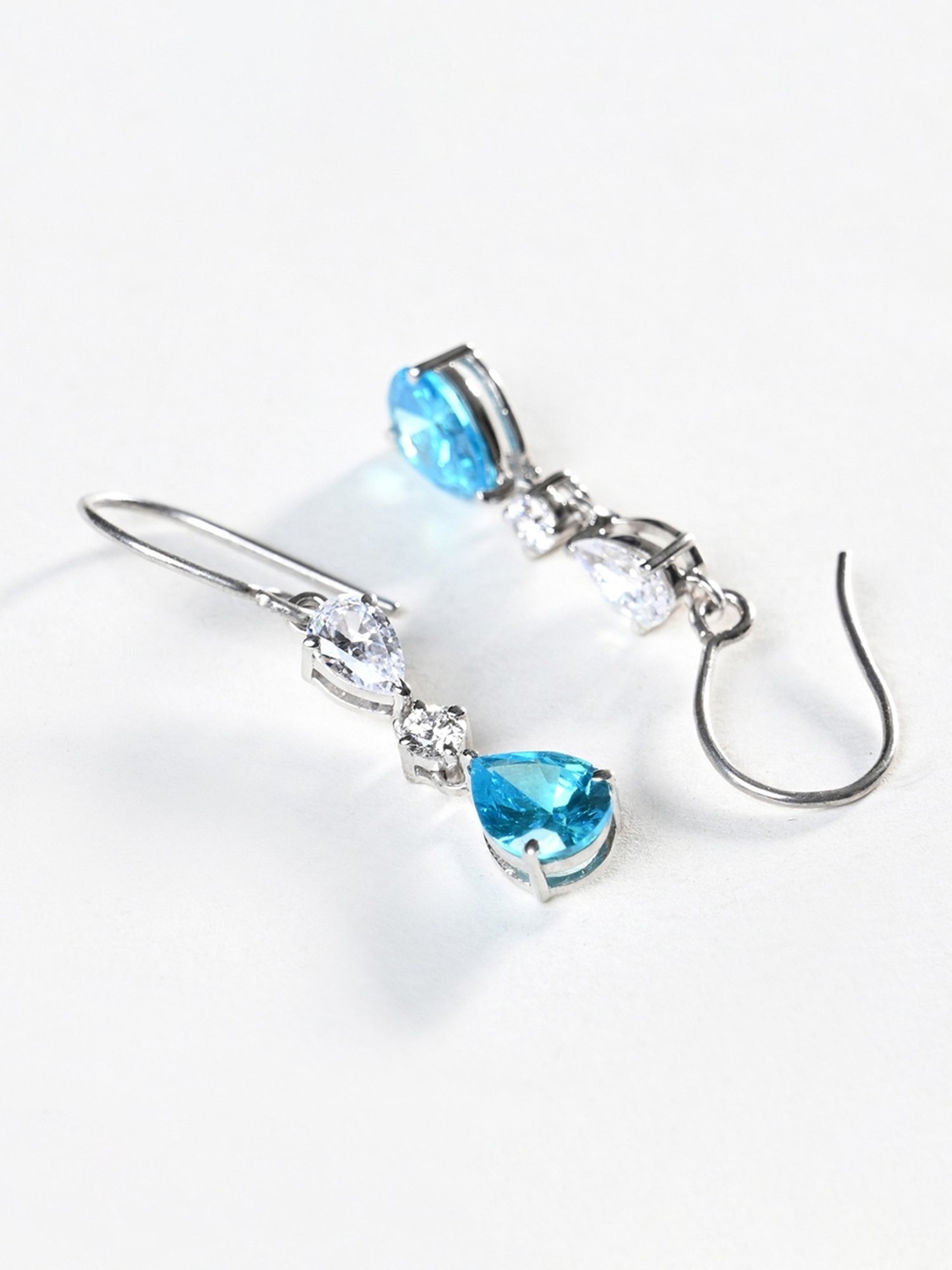 Clara 925 Silver Rhodium-Plated Swiss Zirconia Pear Solitaire Dangler Earrings