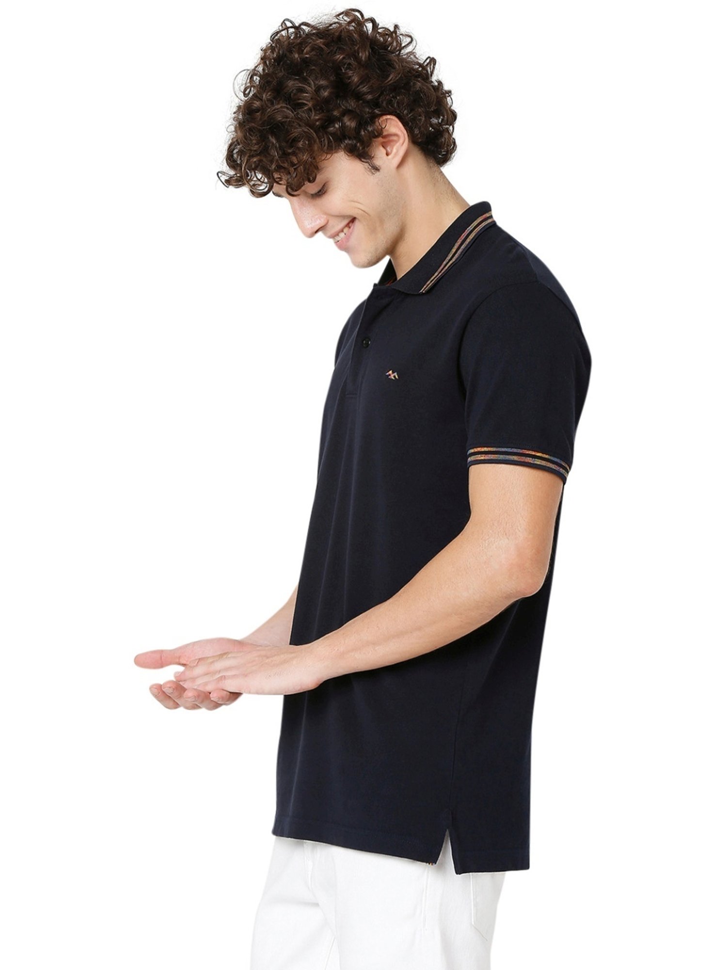 Mufti Navy Cotton Slim Fit Polo T-Shirt