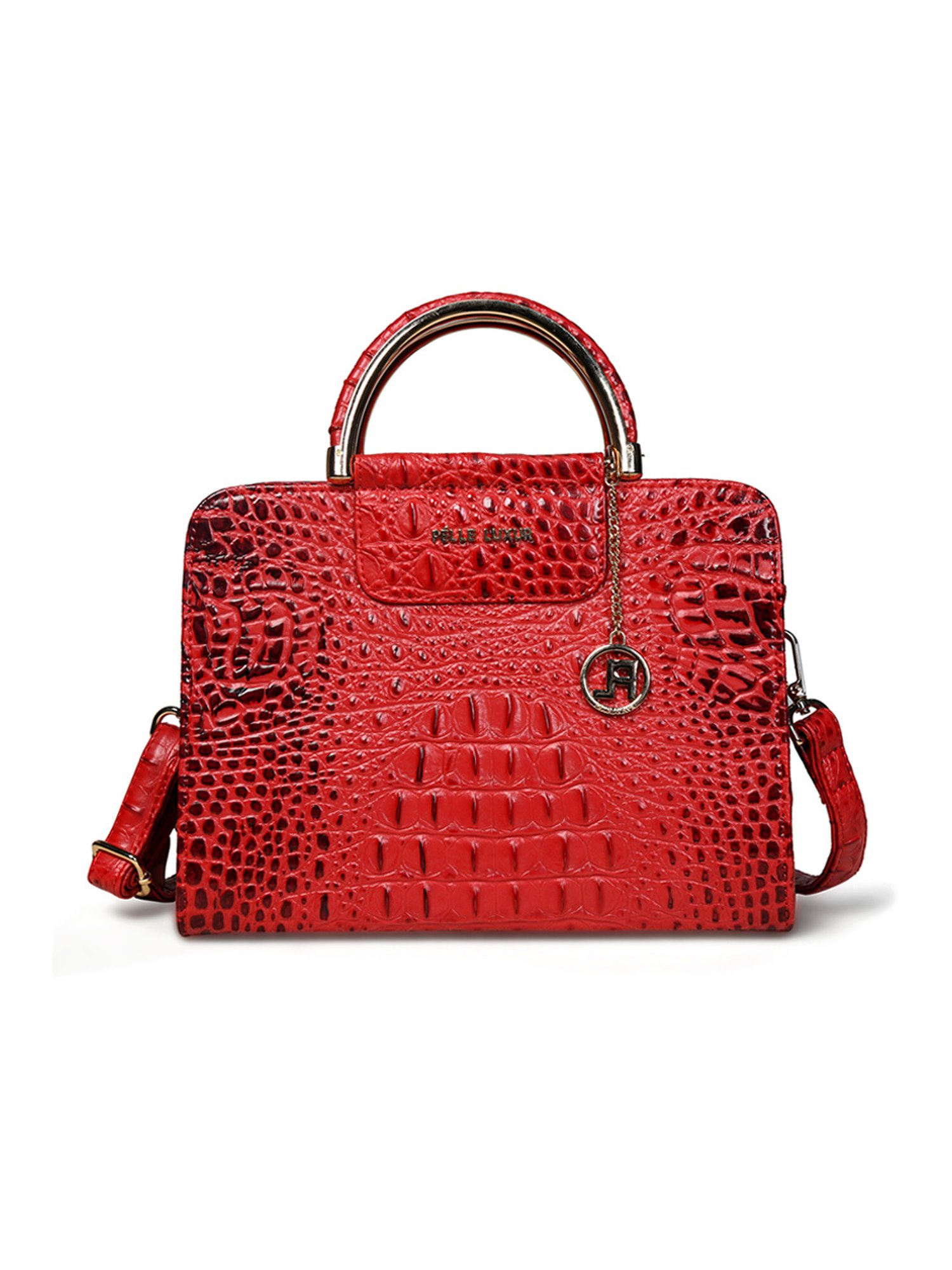 PELLE LUXUR Dark Pink Animal Effect Medium Satchel