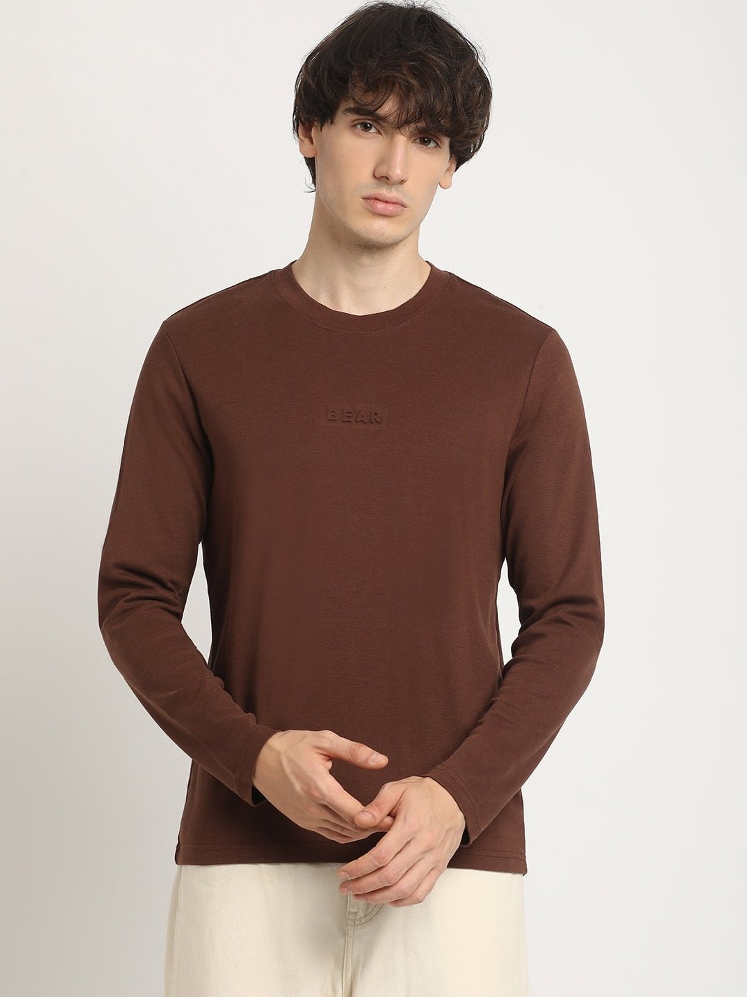 The Bear House Brown Regular Fit Logo Printed T-Shirt