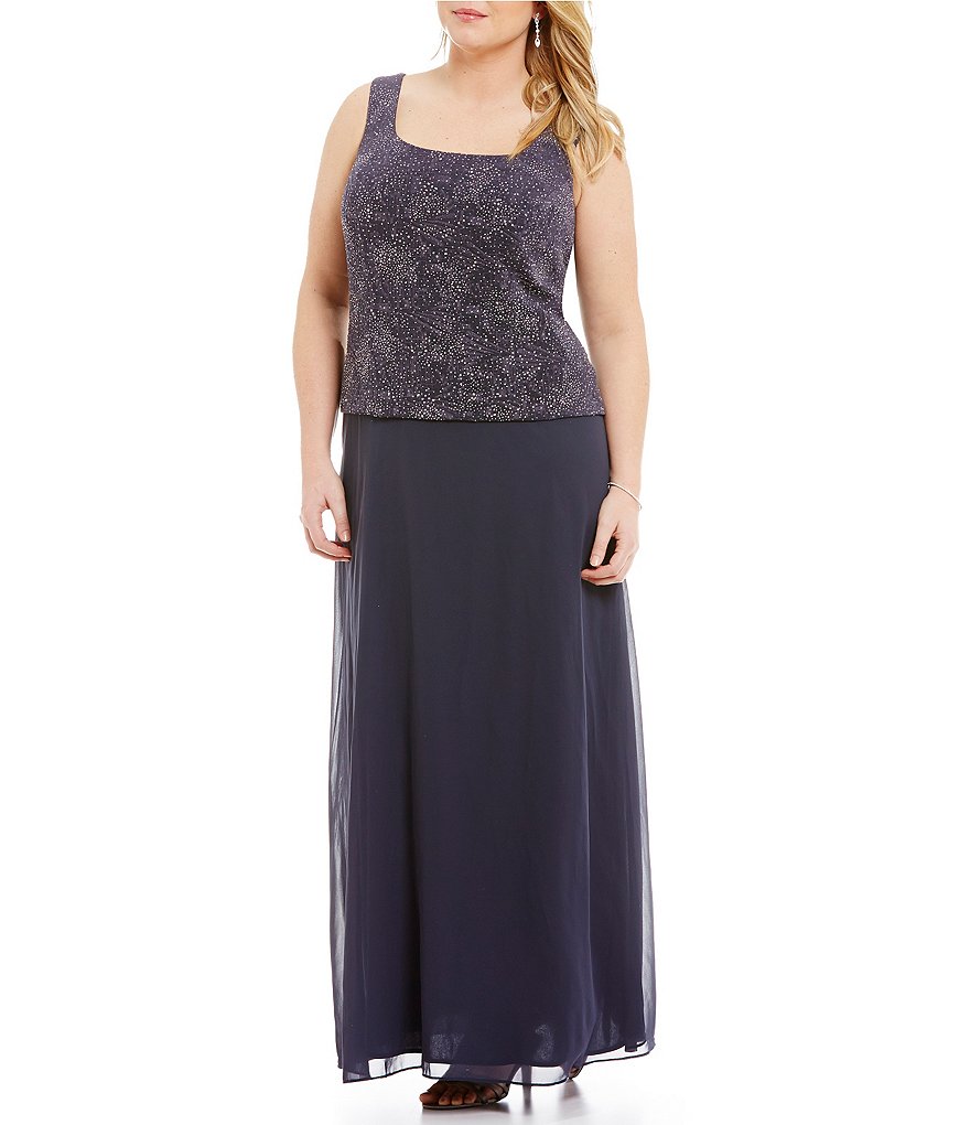 Jkara Plus V-Neck Short Sleeve Beaded Bodice Capelet Gown