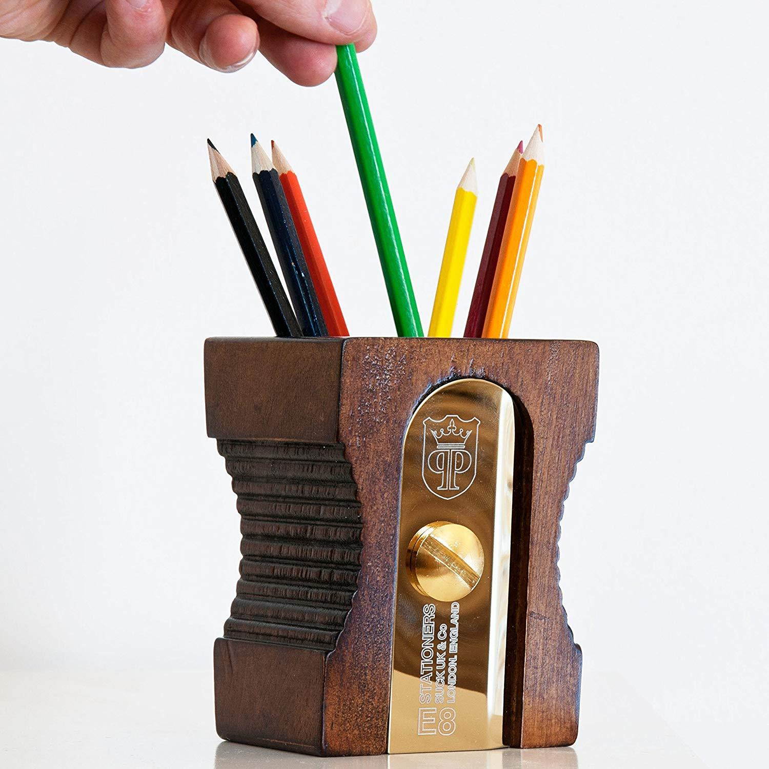 Suck UK Pencil Sharpener Desk Tidy and Stationary Holder/ Pen Pot - Perfect for Pens, Pencils, Rulers, Markers and Scissors  - Dark