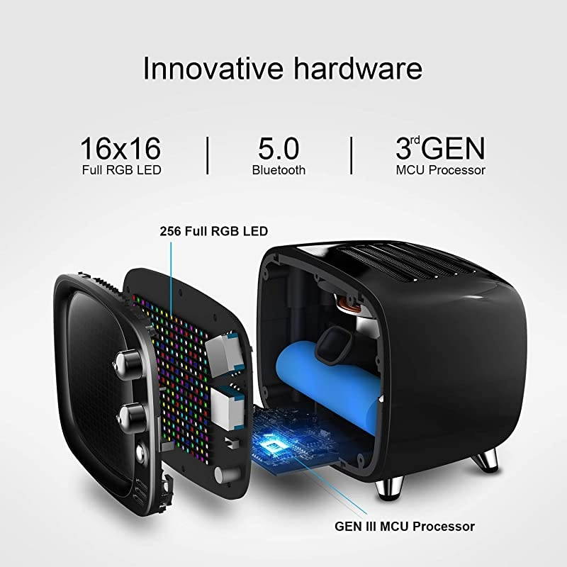 Tivoo Retro Bluetooth Speaker Pixel Art DIY Box RGB Programmable 16X16 LED Support Android amp iOS TFSD Card amp Aux 39X3X32 InchesBlack