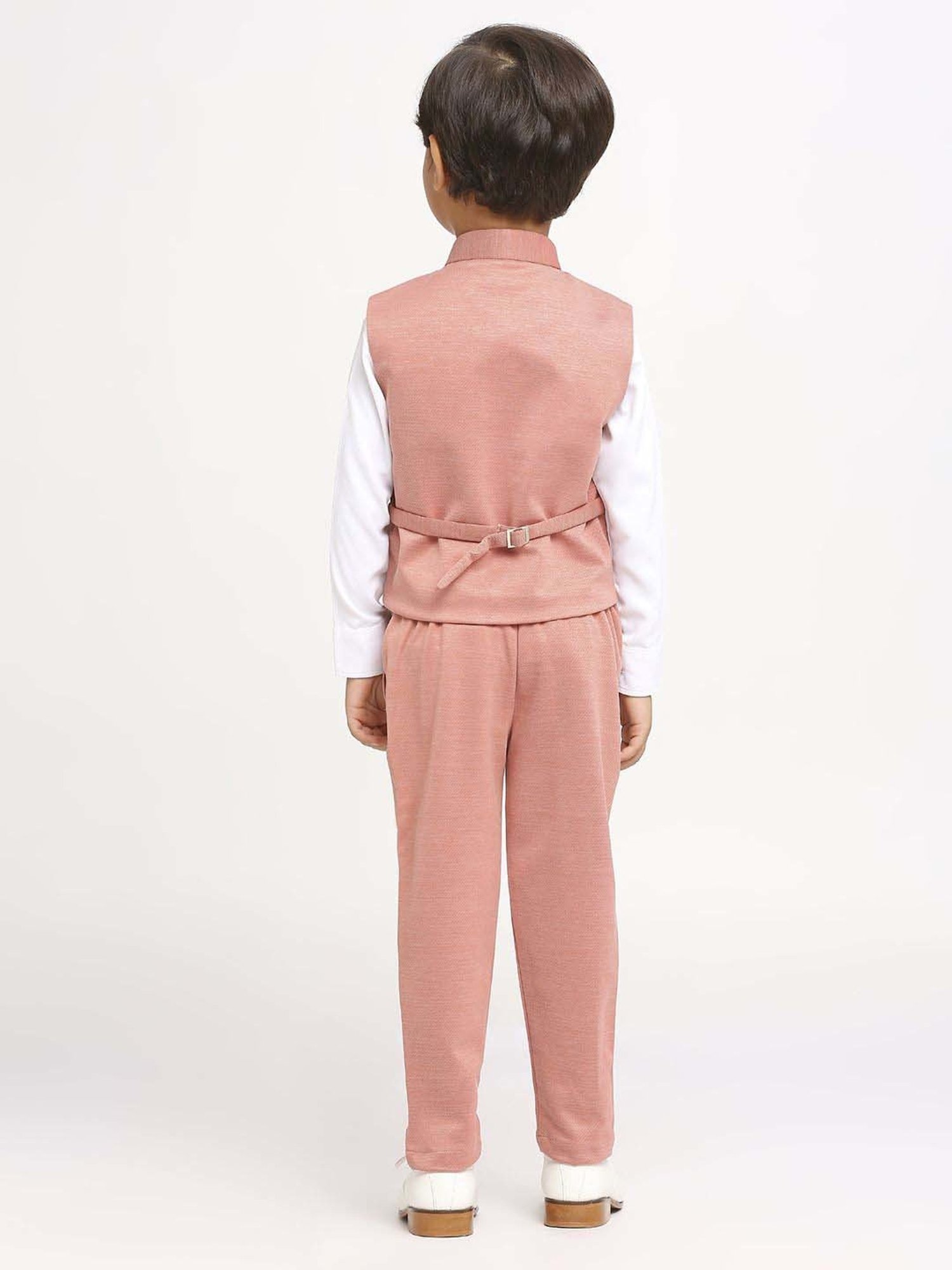 Kids Island Boys Peach Solid Full Sleeves Suit Set