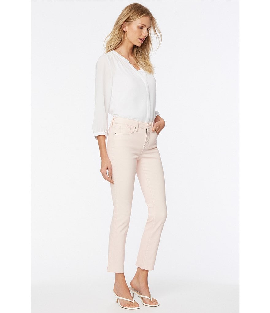 NYDJ Sheri Slim Straight Leg Frayed-Hem High Rise Ankle Jeans