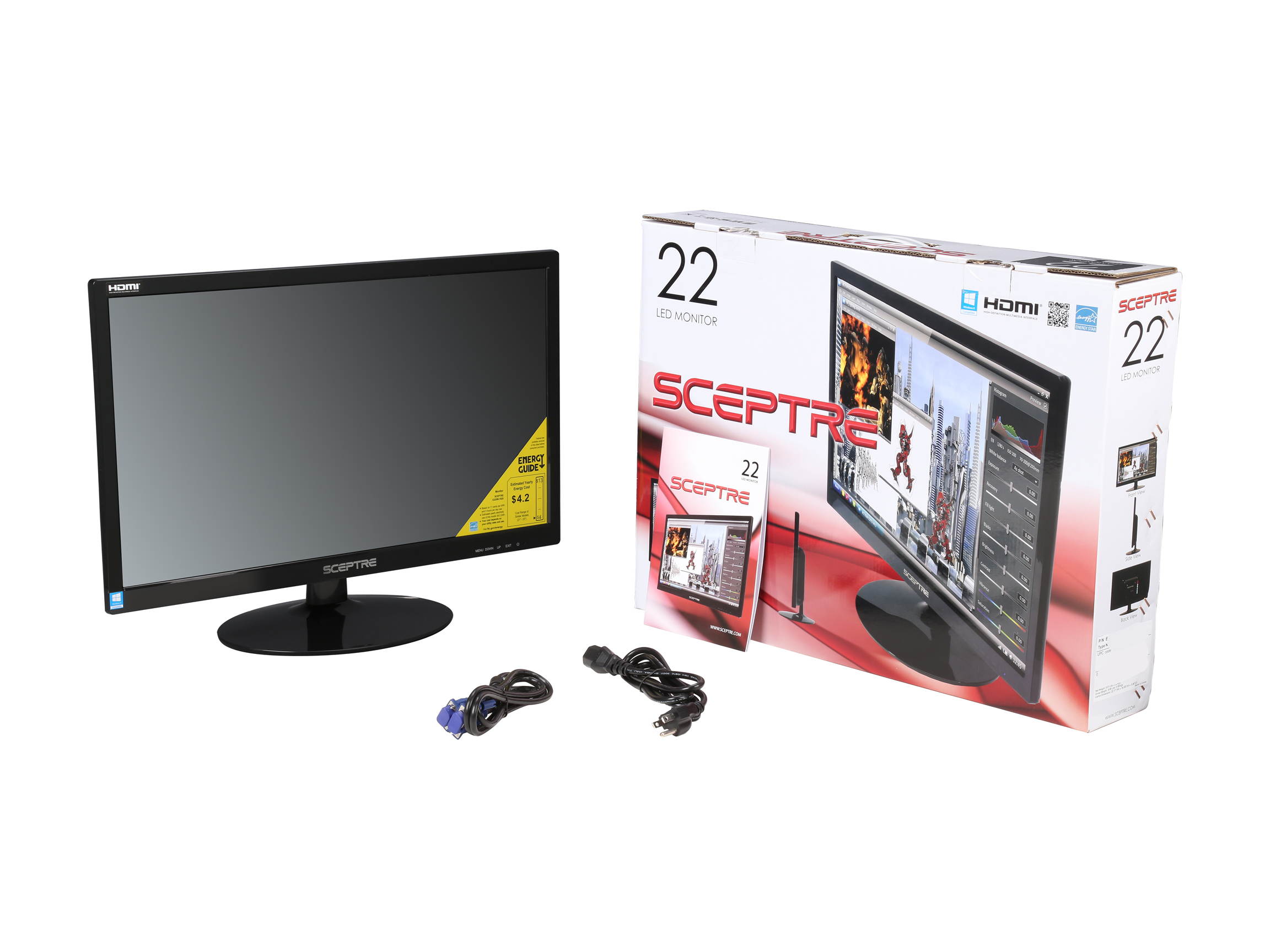 Sceptre E205W-1600 20" 1600 x 900 HD+ Resolution 75Hz 5ms 2xHDMI VGA Built-in Speakers Ultra Thin LED Backlit LCD Monitor