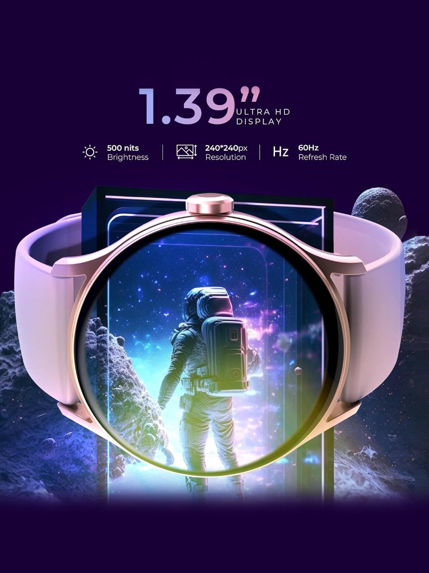 beatXP Flare Pro Bluetooth Calling Smartwatch with 1.39 inch HD Display & IP68 (Champagne Gold)