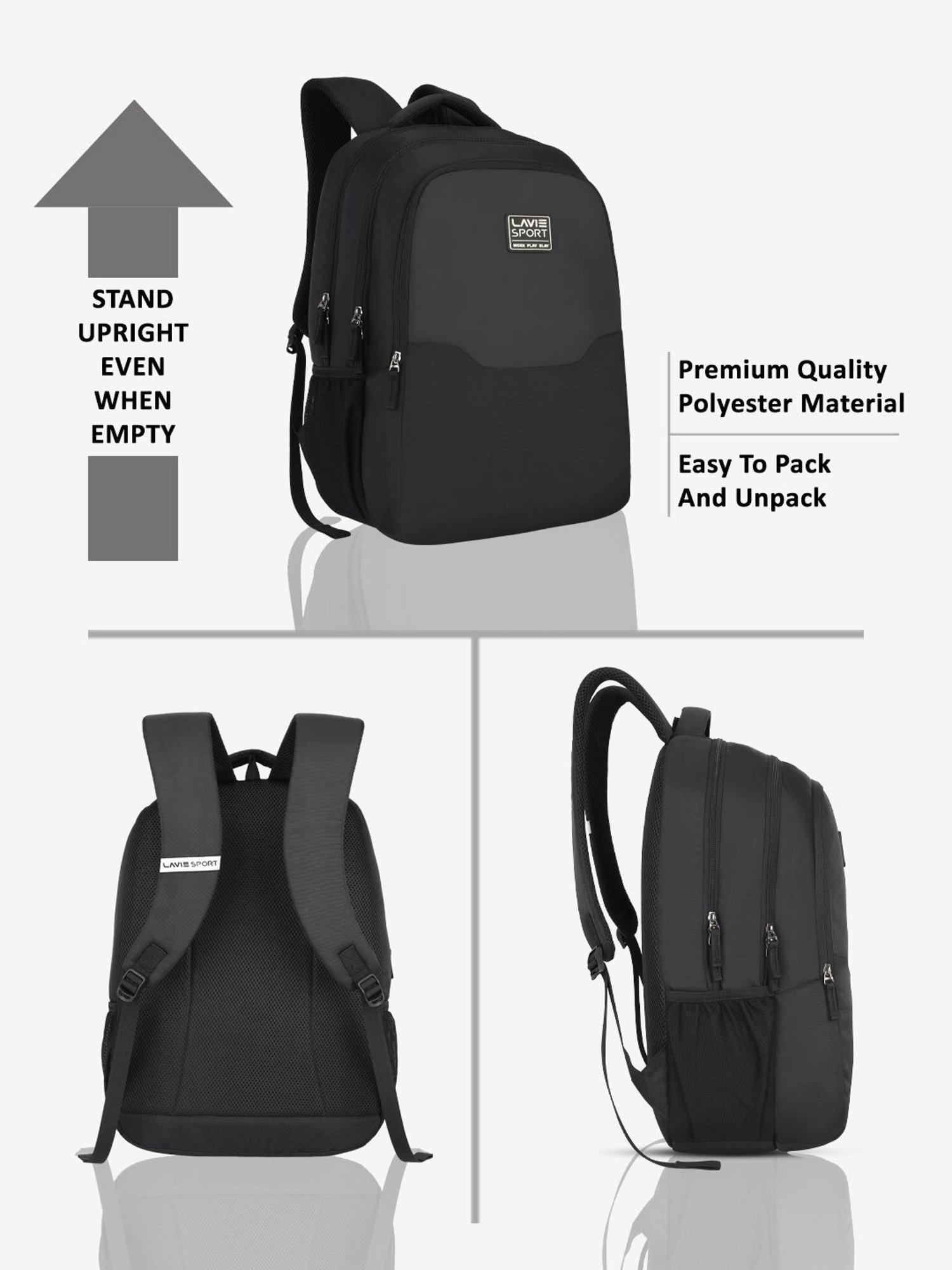 Lavie Sport Urban Black Polyester Solid Laptop Backpack - 31 Ltrs