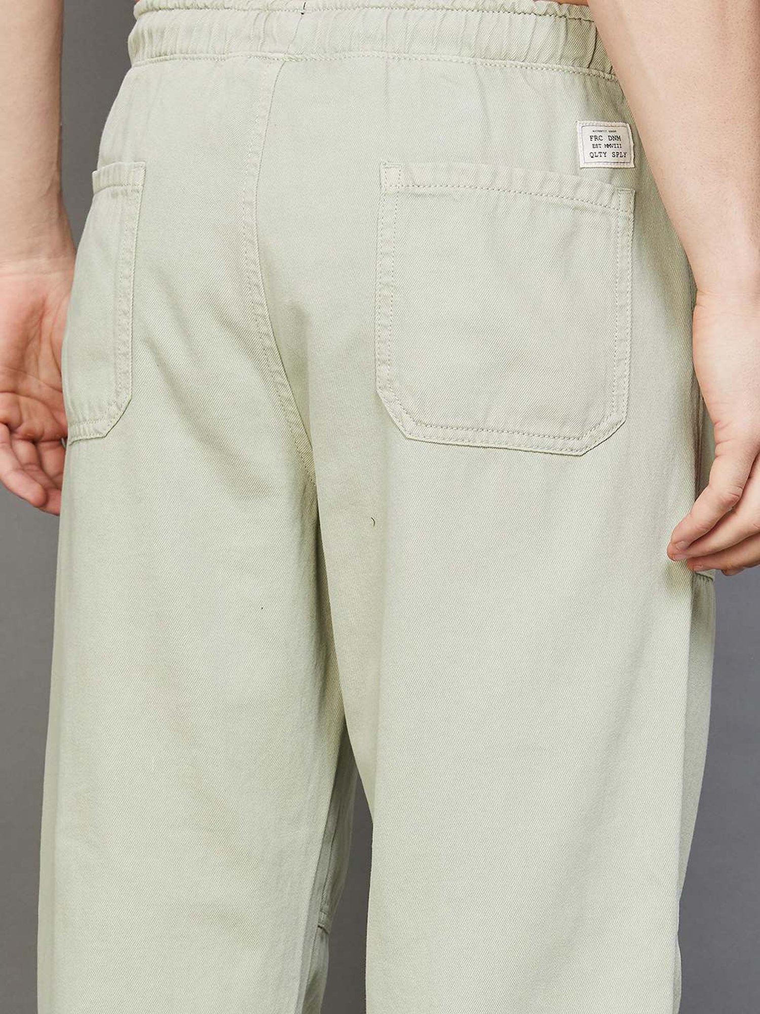 WES Casuals by Westside Olive Relaxed-Fit Mid-Rise Cotton Blend Joggers