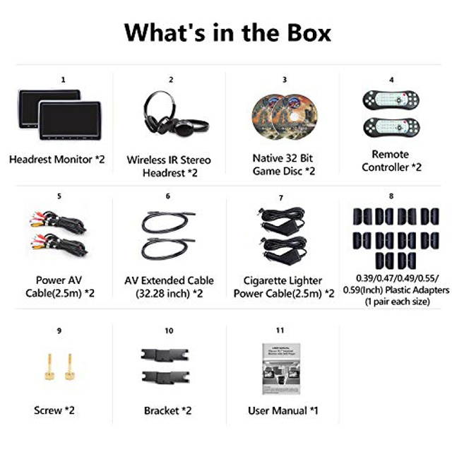 2021 Headrest DVD Player Car DVD Player 10.1'' Dual Car DVD Players with 2 Headphones Eonon C1100A for Kids Support Same/Different Video Playing/AV Out & in HDMI USB SD Port Touch Button.