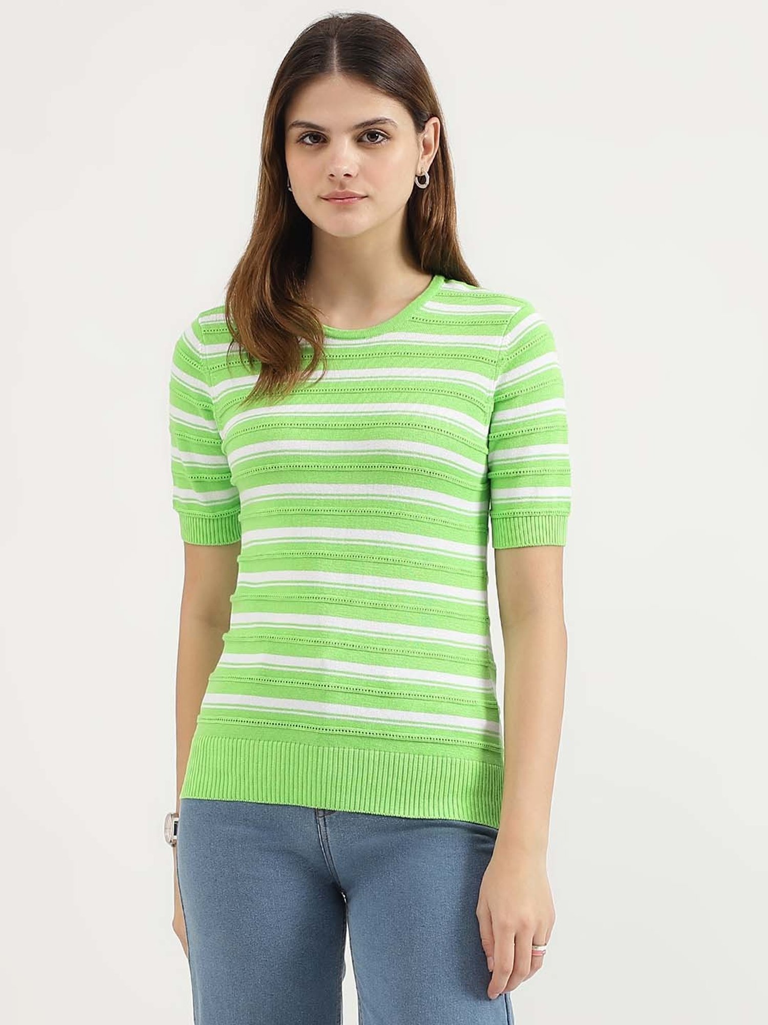 United Colors of Benetton Green Cotton Striped Top