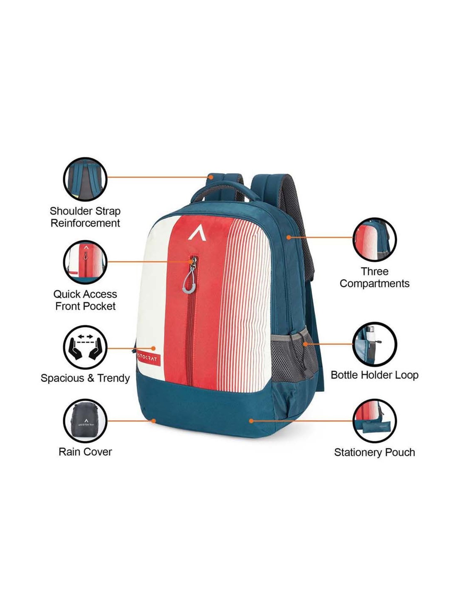 Aristocrat 31 Ltrs Red & Blue Medium Backpack