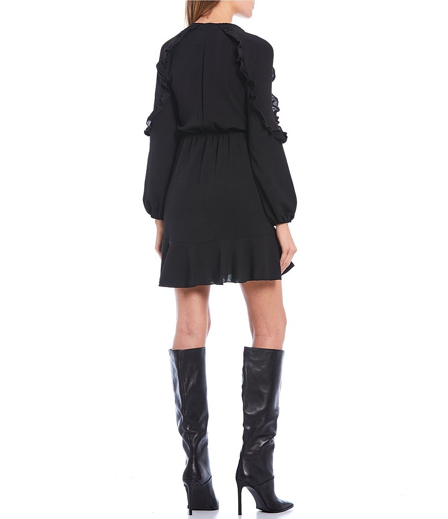 Teeze Me Long Sleeve Ruffle Faux Wrap Dress