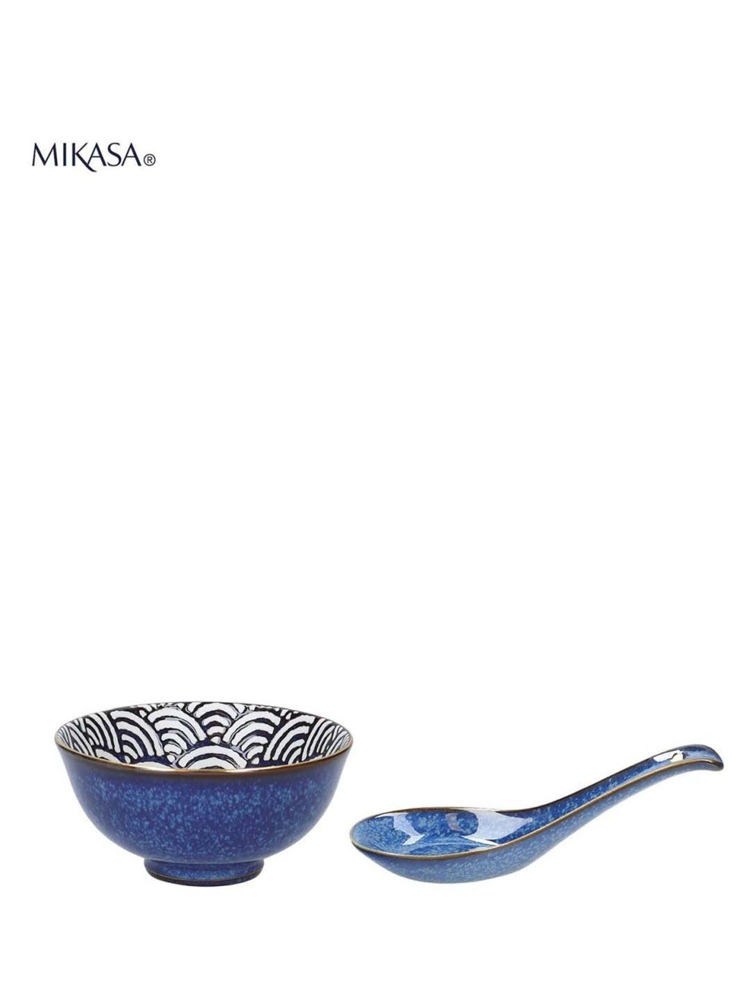 Mikasa 2-Piece Blue Medium Satori Rice Bowl & Spoon Set