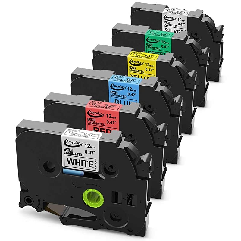 Compatible Label Tape Replacement for Brother Ptouch TZe Label Tape 12mm 047 Inch Laminated TZe231 TZe931 TZe431 TZe531 TZe631 TZe731 for Ptouch PTD210 PTH110 PTD400 Label Maker 6Pack