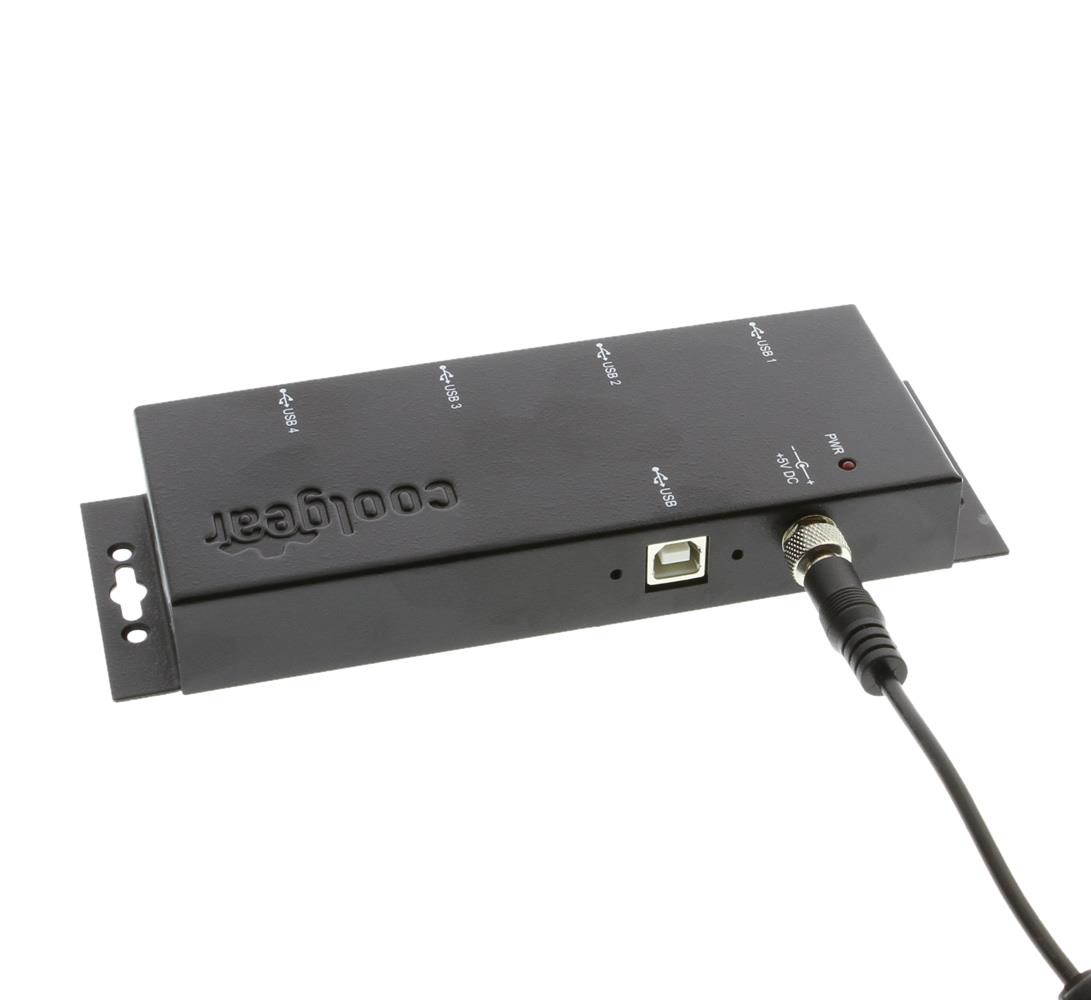 Coolgear Metal 4-Port USB 2.0 Powered Hub for Industrial Use w/ Screw Lock