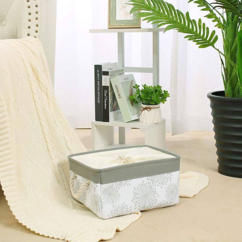 uxcell Storage Cube Bin with Durable Cotton Handle, Collapsible Canvas Fabric Key Toy Storage Basket 14.2" x 10.2" x 6.7" Gray Gypsophila Pattern