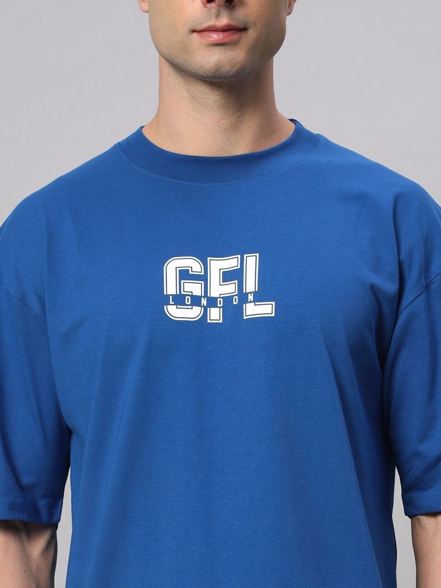 Griffel Blue Cotton Loose Fit Logo Printed Co-Ord Set