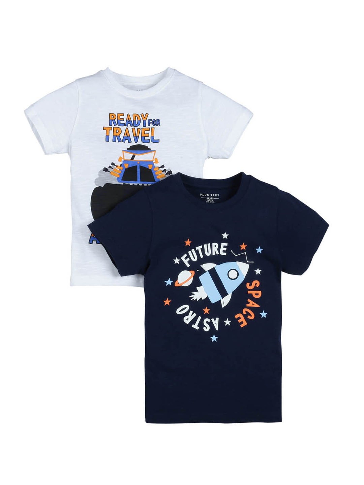 Plum Tree Kids Navy & White Printed T-Shirt (Pack Of 2)