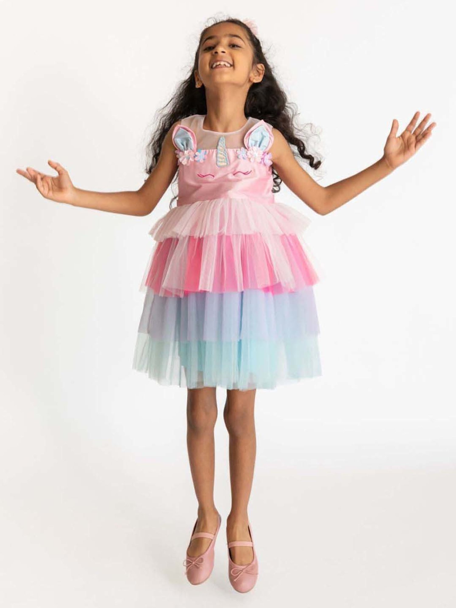 A Little Fable Pink & Blue Applique Dress