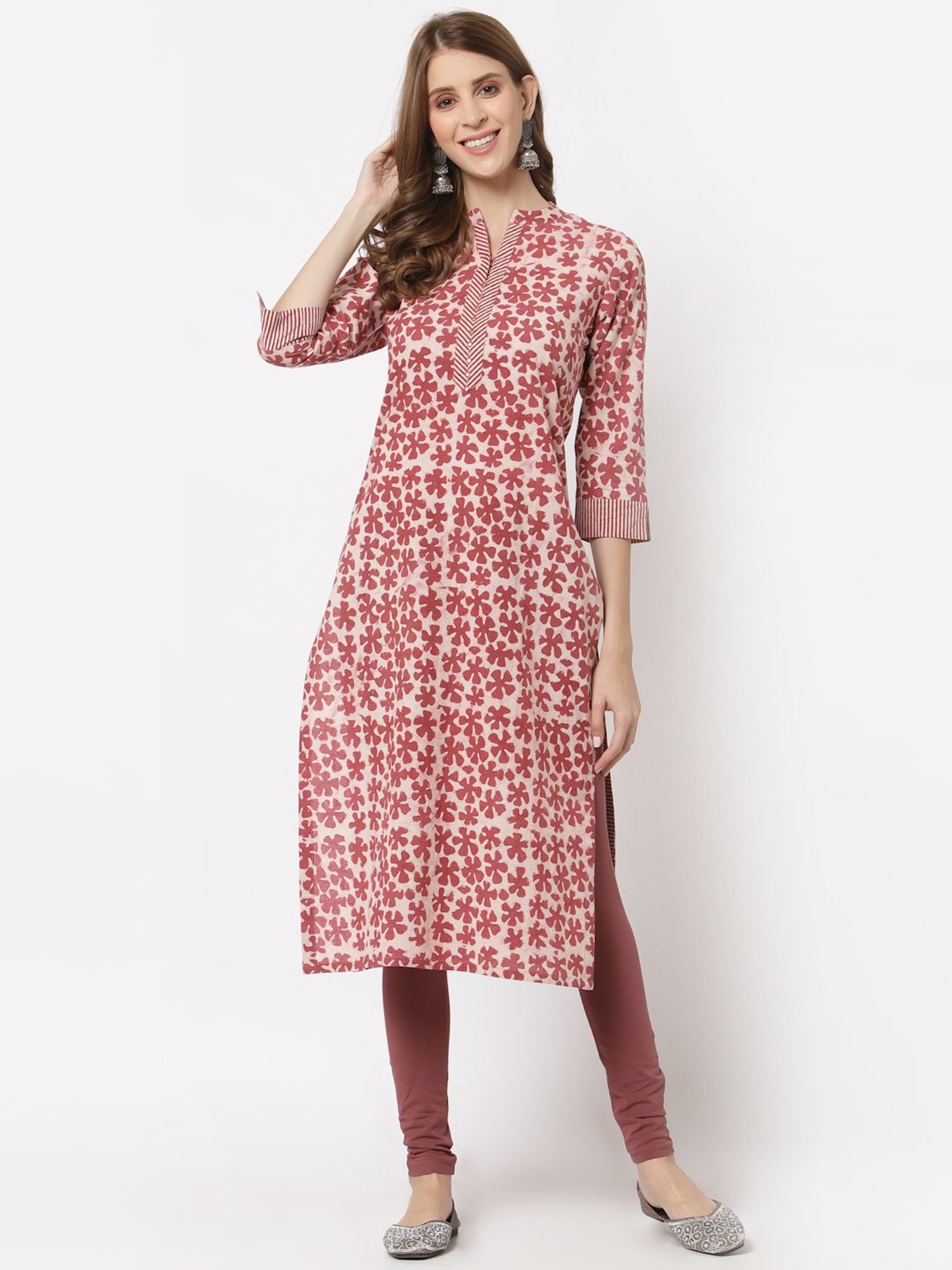 Kami Kubi Maroon Floral Print Straight Kurta