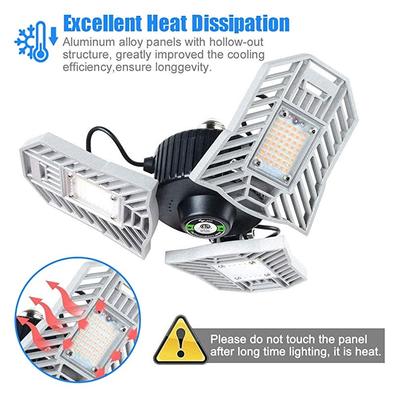 Garage Light Tanbaby Garage Light Triple Light E26E27 Garage Lights Ceiling 60W Deformable Adjustable Light Garage Lighting Garage Light Bulb for Garage Working Light NO Sensor